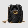 Gucci GG Women GG Marmont Mini Bucket Bag in Matelassé Chevron Leather-Black