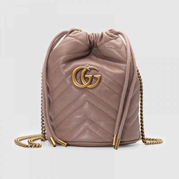 Gucci GG Women GG Marmont Mini Bucket Bag in Matelassé Chevron Leather-Pink