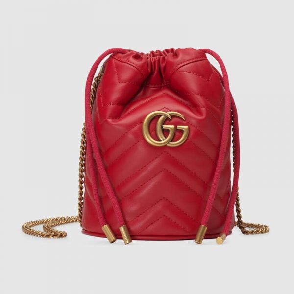 Gucci GG Women GG Marmont Mini Bucket Bag in Matelassé Chevron Leather-Red