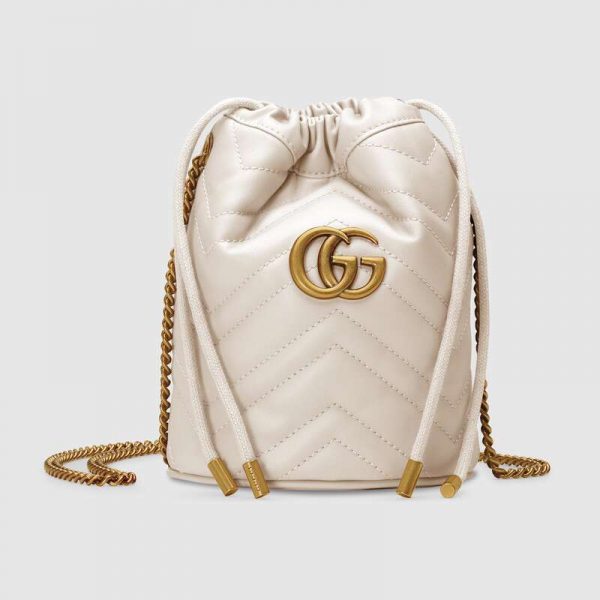 Gucci GG Women GG Marmont Mini Bucket Bag in Matelassé Chevron Leather-White
