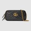 Gucci GG Women GG Marmont Mini Chain Bag in Matelassé Chevron Leather-Black