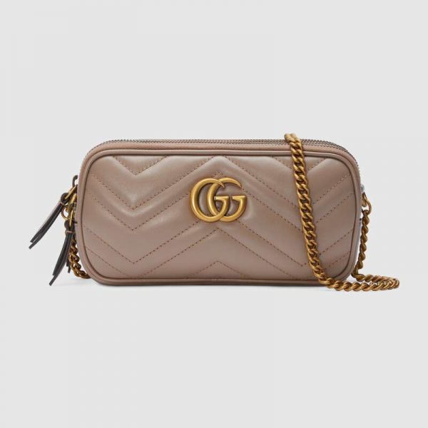 Gucci GG Women GG Marmont Mini Chain Bag in Matelassé Chevron Leather-Pink