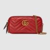 Gucci GG Women GG Marmont Mini Chain Bag in Matelassé Chevron Leather-Red