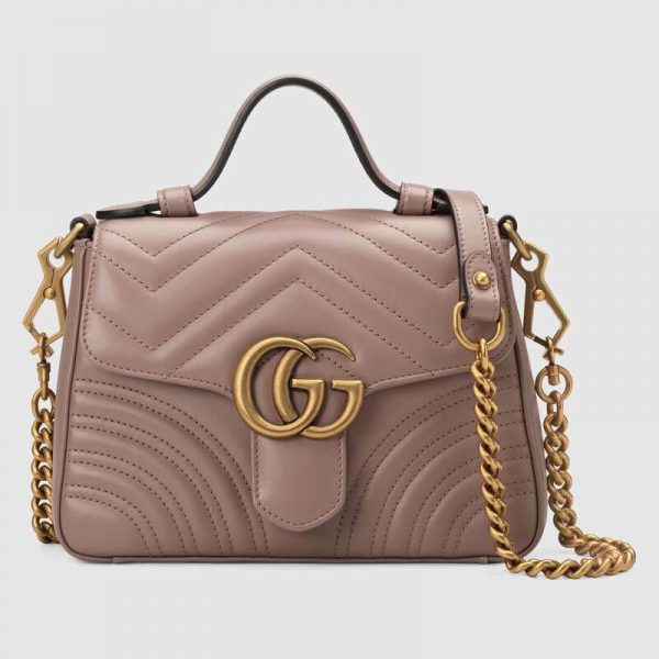 Gucci GG Women GG Marmont Mini Top Handle Bag in Matelassé Chevron Leather-Pink