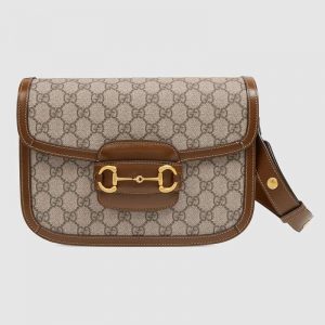 Gucci GG Women Gucci 1955 Horsebit Shoulder Bag in GG Supreme Canvas-Brown