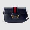 Gucci GG Women Gucci 1955 Horsebit Shoulder Bag in Leather with Blue and Red Web