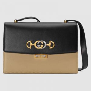 Gucci GG Women Gucci Zumi Smooth Leather Small Shoulder Bag in Black and Beige Smooth Leather