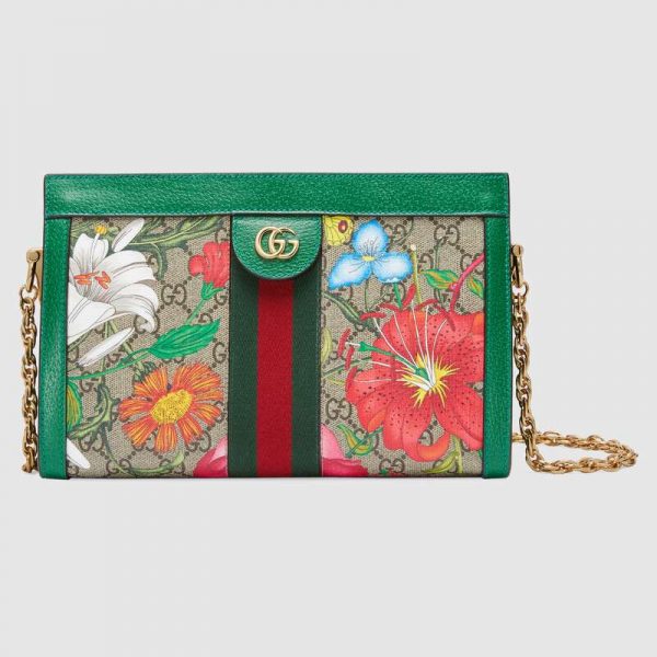 Gucci GG Women Ophidia GG Flora Small Shoulder Bag in GG Supreme Canvas-Green