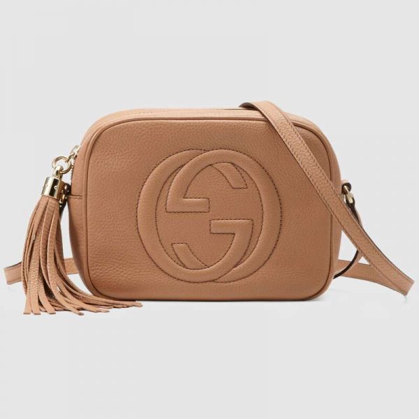 Gucci GG Women Soho Small Leather Disco Bag in Embossed Interlocking G-Brown