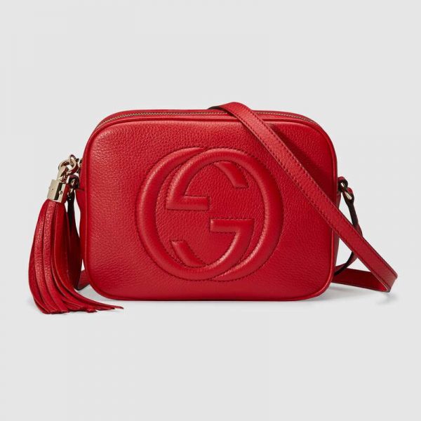 Gucci GG Women Soho Small Leather Disco Bag in Embossed Interlocking G-Red