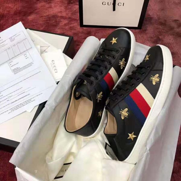 Gucci Men’s Ace Embroidered Sneaker in Black Leather with Bees and Stars (4)