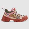 Gucci Unisex Flashtrek Sneaker in Brown and Pink Leather 5.6 cm Heel