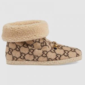 Gucci Unisex GG Wool Ankle Boot in Textured Fabrics-Beige