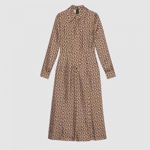 Gucci Women G Rhombus Print Dress in 100% Silk-Brown