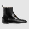 Gucci Women Gucci Jordaan Leather Ankle Boot in Black Leather 1.3 cm Heel