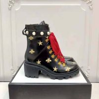 Gucci Women Gucci Leather Embroidered Ankle Boot in Black Leather 8.9 cm-Red (1)