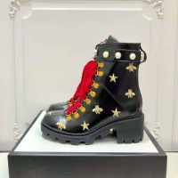 Gucci Women Gucci Leather Embroidered Ankle Boot in Black Leather 8.9 cm-Red (1)