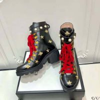 Gucci Women Gucci Leather Embroidered Ankle Boot in Black Leather 8.9 cm-Red (1)