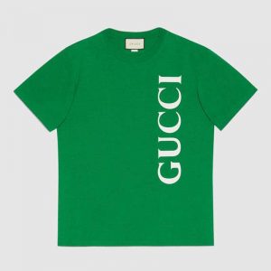 Gucci Women Gucci Print Oversize T-Shirt in Green Cotton Jersey