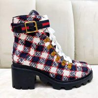 Gucci Women Gucci Zumi GG Check Tweed Ankle Boot in Blue White and Red (1)