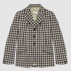 Gucci Women Houndstooth Fitted Jacket in Wool and Cotton-Black