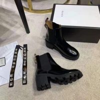 Gucci Women Leather Ankle Boot with Belt 6 cm Heel in Black Shiny Leather (1)