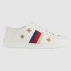 Gucci Women's Ace Embroidered Sneaker in White Leather with Bees and Stars