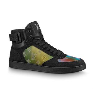 Louis Vuitton LV Unisex Rivoli Sneaker Boot in Iridescent Monogram Textile and Calf Leather-Black