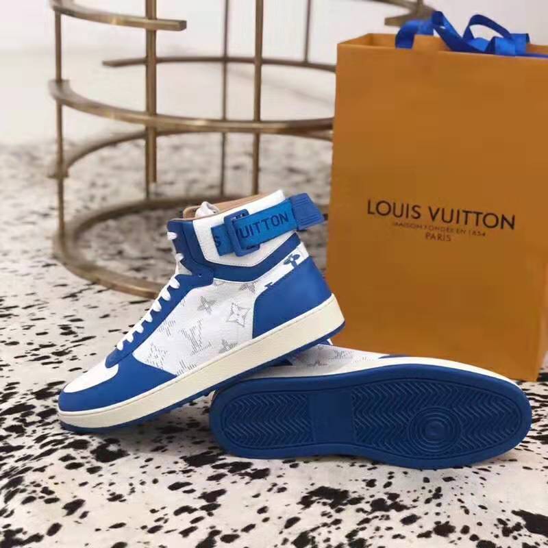 Louis Vuitton LV Unisex Rivoli Sneaker Boot Blue White Calf
