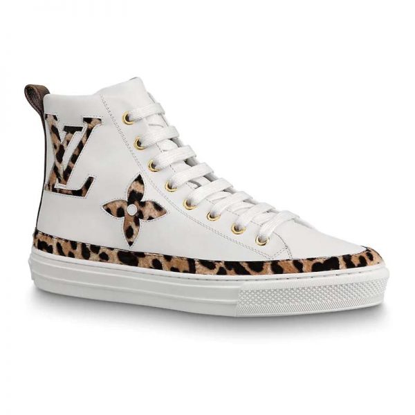 Louis Vuitton LV Unisex Stellar Sneaker Boot in Soft White Calfskin Leather with Giant LV Monogram Flowers