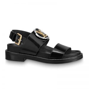 Louis Vuitton LV Women Crossroads Comfort Sandal in Black Glazed Calf Leather