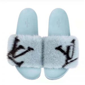 Louis Vuitton LV Women Furry Sandals in Mink Hair Leather-Blue