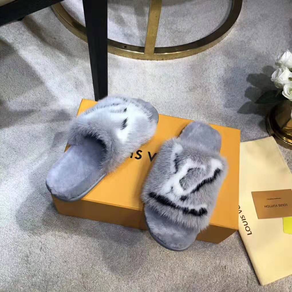 LV Mink Slippers - Grey – Azure Luxuries