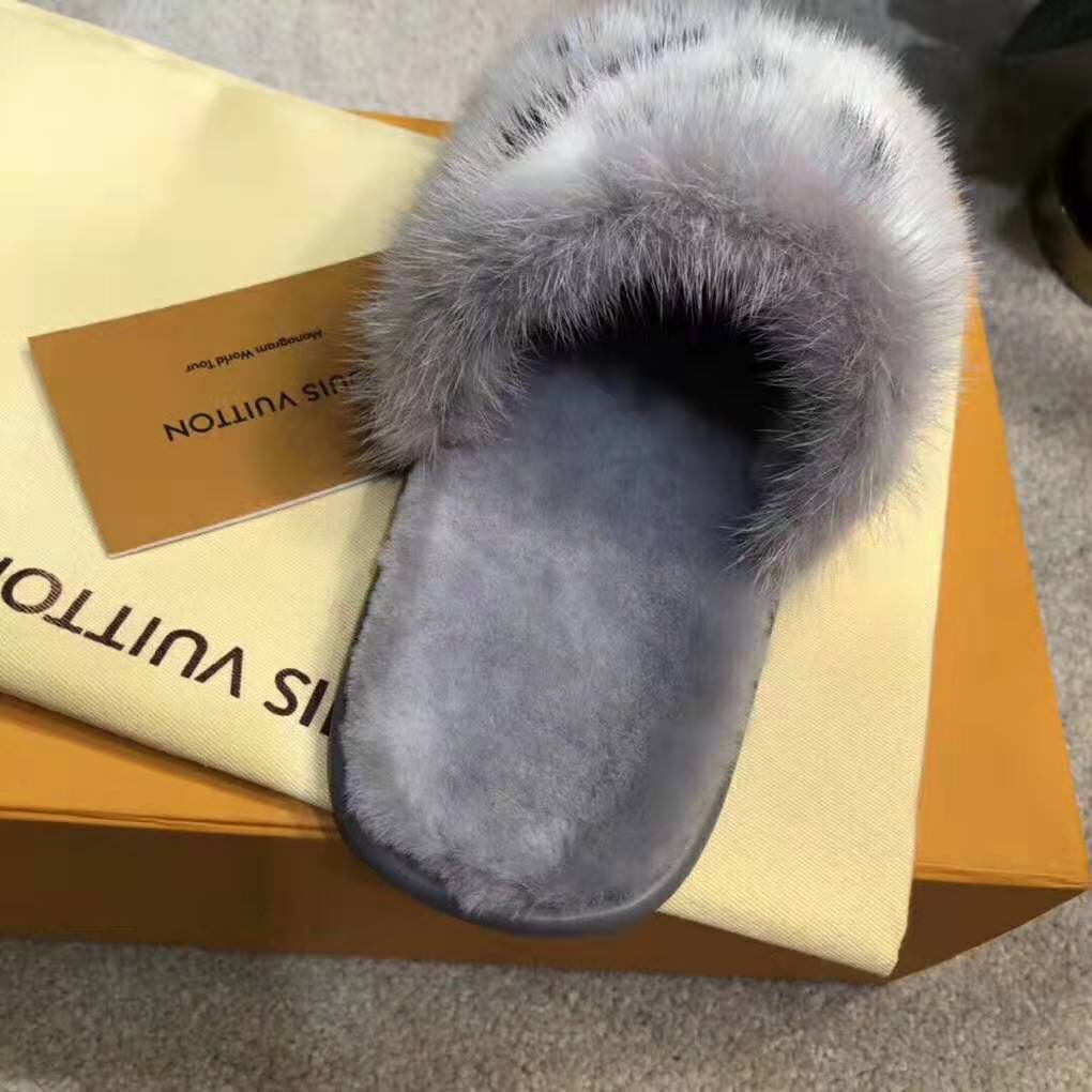 Louis Vuitton Flat Mule Mink Fur Monogram