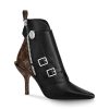 Louis Vuitton LV Women LV Janet Ankle Boot in Calf Leather and Patent Monogram Canvas-Brown