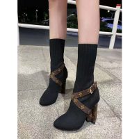 Louis Vuitton LV Women LV Silhouette Ankle Boot in Textile and Monogram Canvas-Black (1)