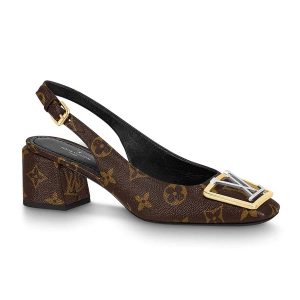 Louis Vuitton LV Women Madeleine Slingback Pump in Patent Monogram Canvas-Brown