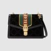 Gucci GG Women Sylvie GG Velvet Small Shoulder Bag in GG Velvet with Patent Leather-Black