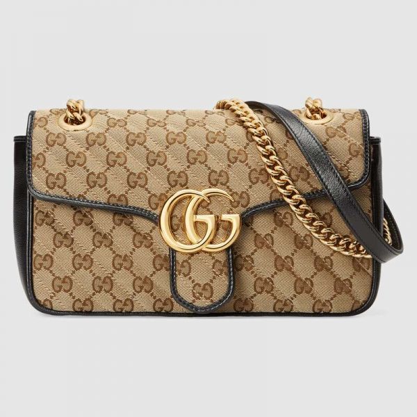 Gucci GG Women GG Marmont Small Shoulder Bag in BeigeEbony Diagonal Matelassé Original GG Canvas-Black