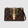 Gucci GG Women Sylvie GG Velvet Small Shoulder Bag in GG Velvet with Patent Leather-Brown