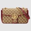 Gucci GG Women GG Marmont Small Shoulder Bag in BeigeEbony Diagonal Matelassé Original GG Canvas-Red