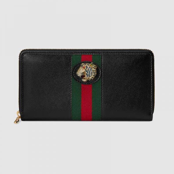 Gucci GG Unisex Rajah Zip Around Wallet in Cerise Leather with a Vintage Effect-Black