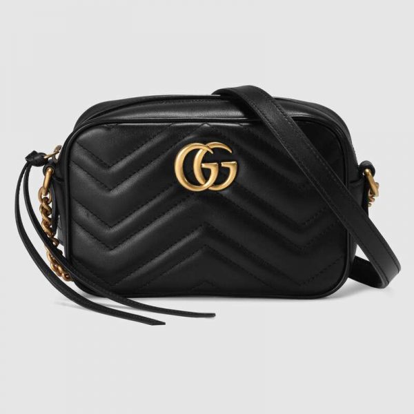 Gucci GG Women GG Marmont Matelassé Mini Bag in Matelassé Chevron Leather Double G-Black