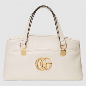 Gucci GG Women Arli Large Top Handle Bag With Gold-Toned Double G Metal Hardware-White