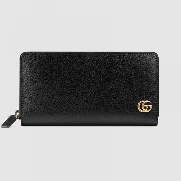 Gucci GG Unisex GG Marmont Leather Zip Around Wallet in Black Leather