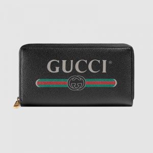 Gucci GG Unisex Gucci Print Leather Zip Around Wallet with Gucci Vintage Logo