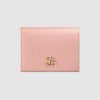 Gucci GG Unisex Leather Card Case Wallet in Textured Leather with Double G-Pink