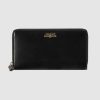 Gucci GG Unisex Leather Zip Around Wallet with Gucci Logo in Black Leather