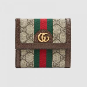 Gucci GG Unisex Ophidia GG French Flap Wallet in BeigeEbony GG Supreme Canvas