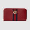 Gucci GG Unisex Rajah Zip Around Wallet in Cerise Leather with a Vintage Effect-Red
